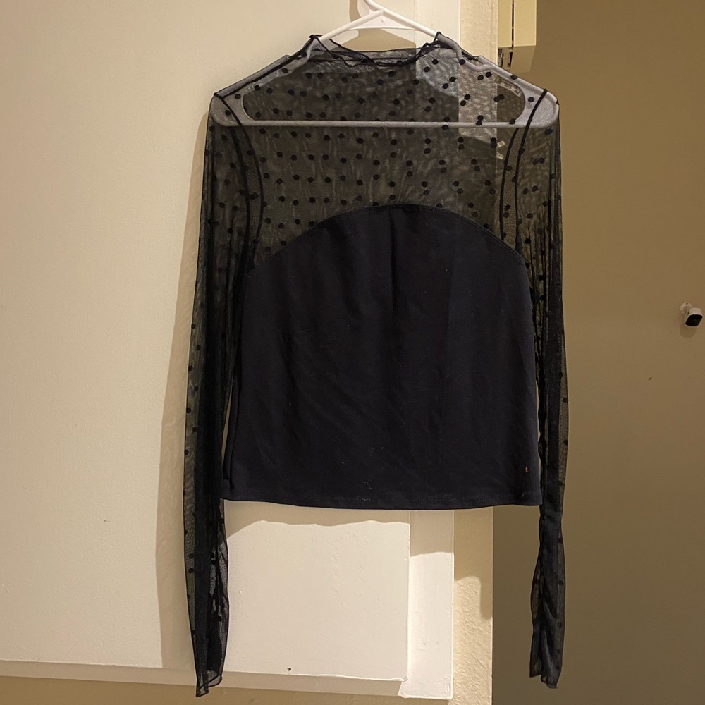 Free people Elegant Black Sheer Polka Dot layering Top, size M, fits S to M